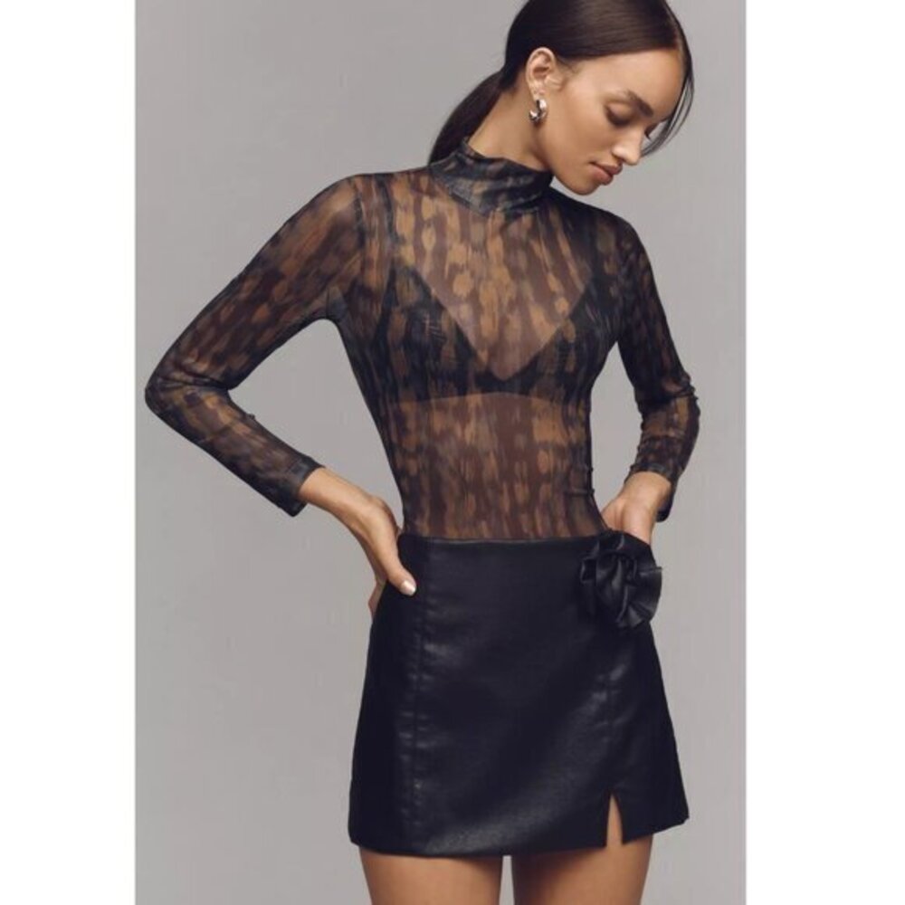 Anthropologie Mesh Long-Sleeve Turtleneck Top S